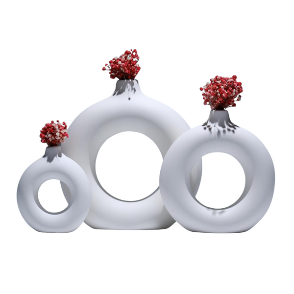 Modern Circle Concrete Aesthetic Floral Vase Set (5 Colors)