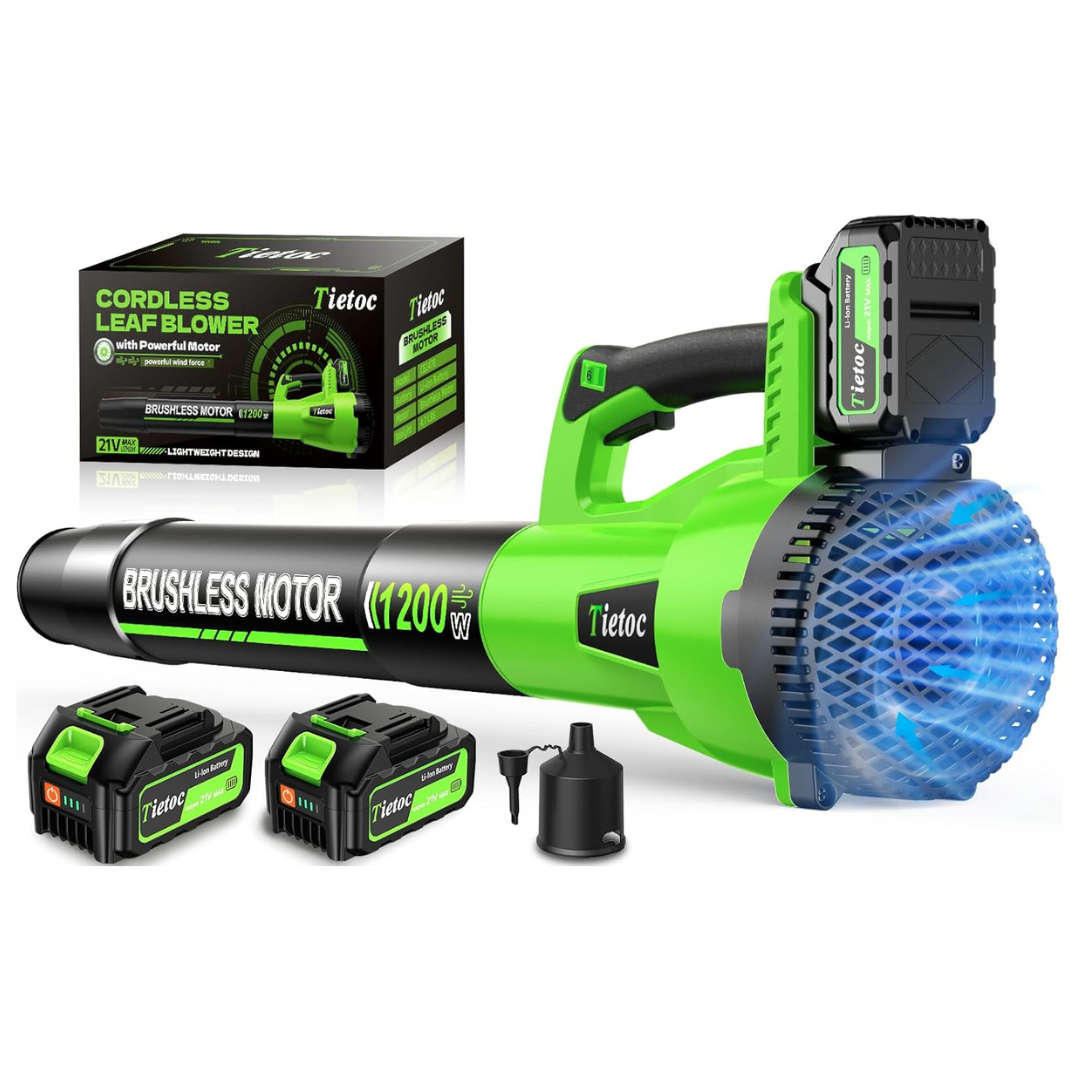 1200W Brushless Electric Leaf Blower W/ 2 x 5.0Ah Batteries