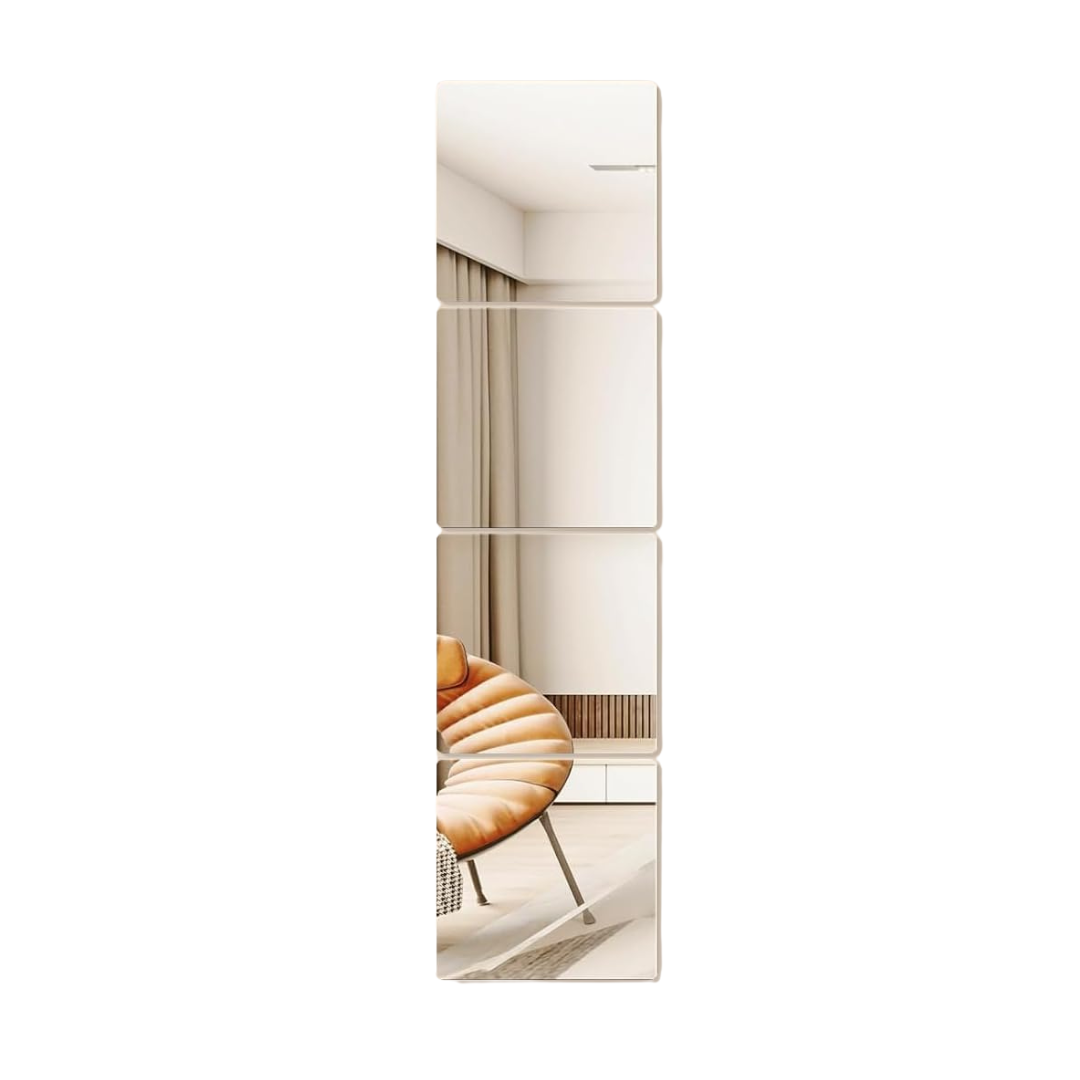 4-Piece 12" x 12" Glass Frameless Full Body Wall Mirror Tiles