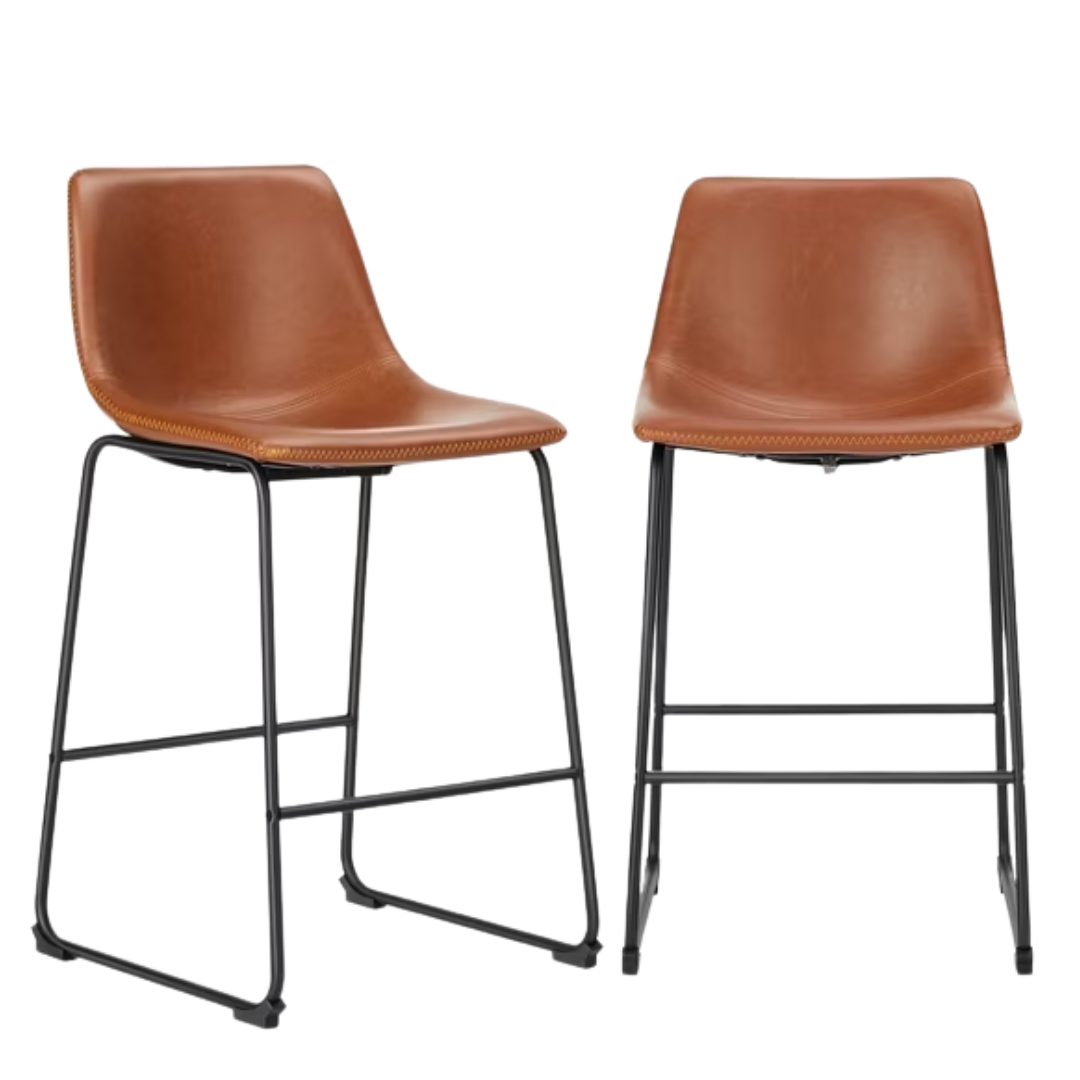 Set Of 2 EDX Counter Height Bar Stools With Back And Footrest