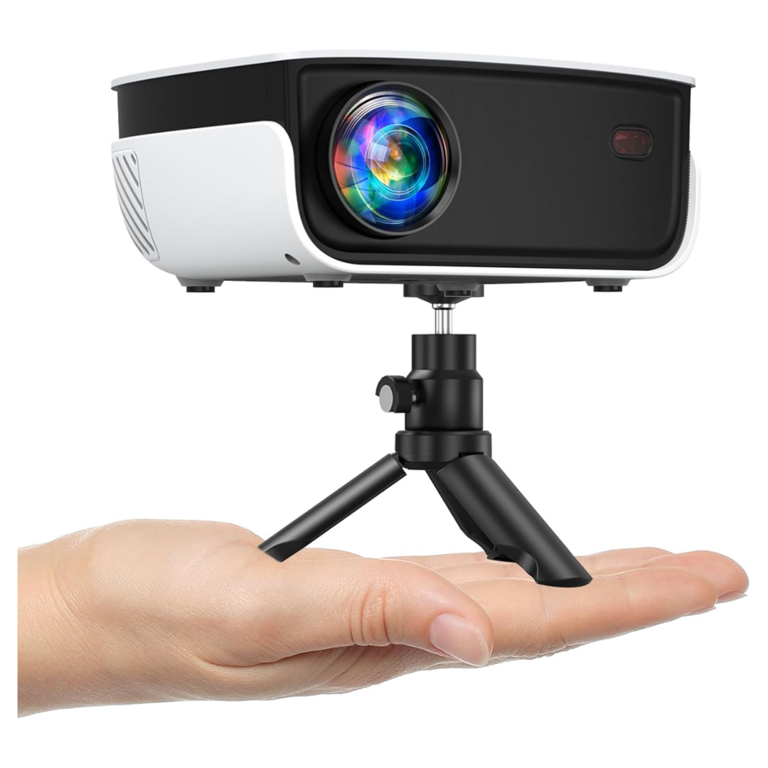 NICPOW Mini Projector With Tripod, 7500 Lumen, Supports 1080P, 200" Display