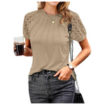 Women's Pleated Lace Short Sleeve Casual Tops