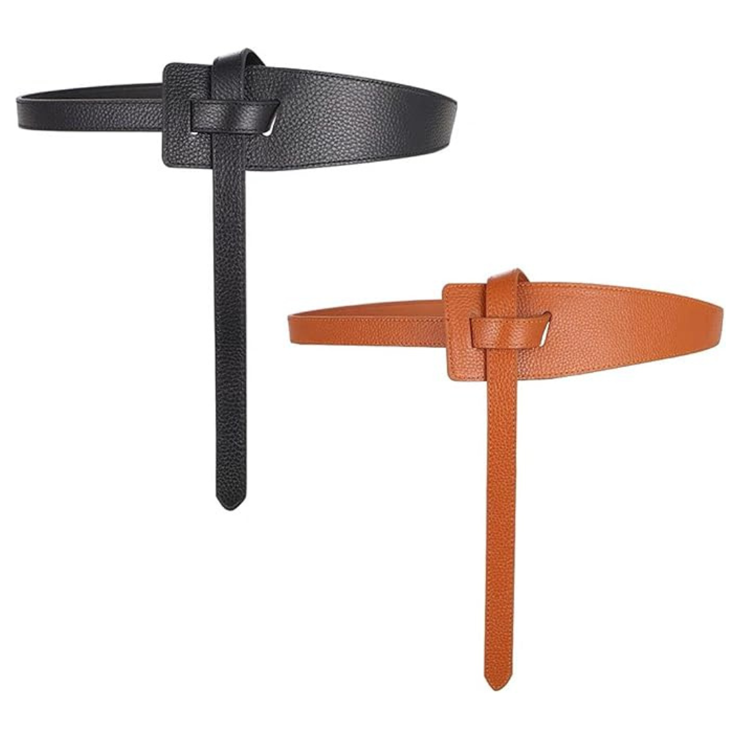 2-Pack Women's Tight Faux PU Leather Belt