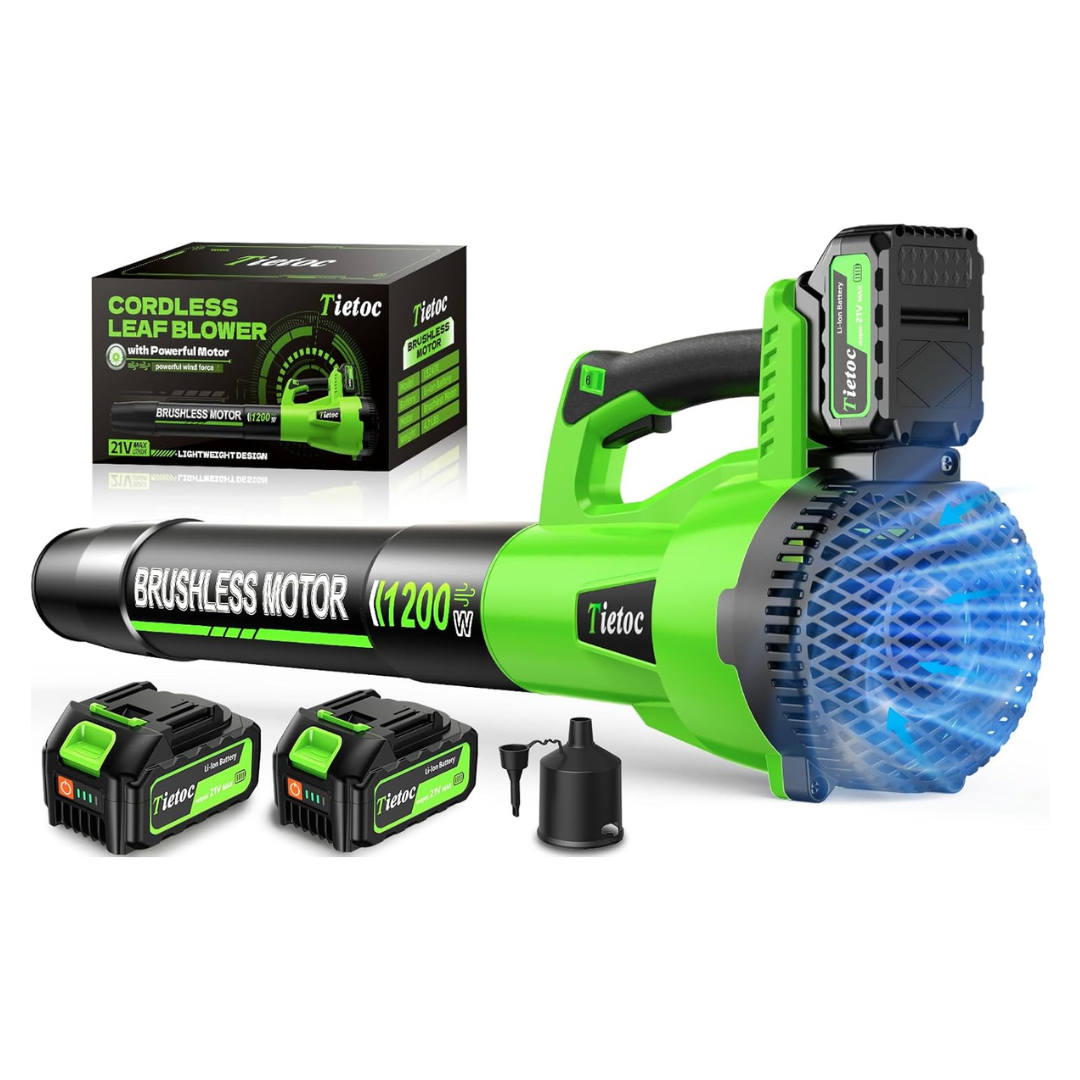 1200W Brushless Electric Leaf Blower W/ 2 x 5.0Ah Batteries