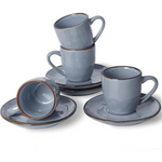 Set of 4 Ocean Espresso Cups with Saucers Set (Each 3.34oz )