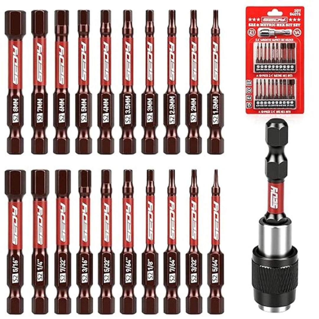 21-Piece 2.5" Hex Head Allen Wrench Drill Bit Set