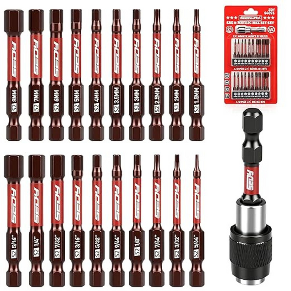 21-Piece 2.5" Hex Head Allen Wrench Drill Bit Set
