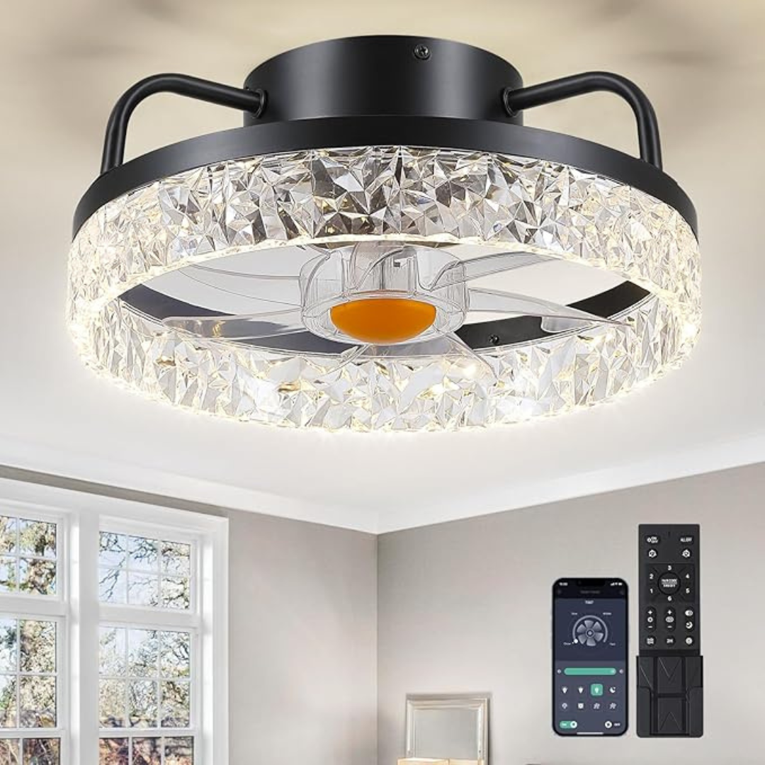 13" Flush Mount Low Profile Ceiling Light Fan with Remote/APP