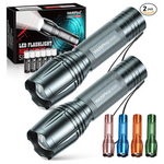 2-Pack Zoomable High Lumens LED Flashlight with 5 Modes (2 Colors)