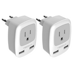 2-Pack European Travel Plug Adapter with 2-USB-C Ports