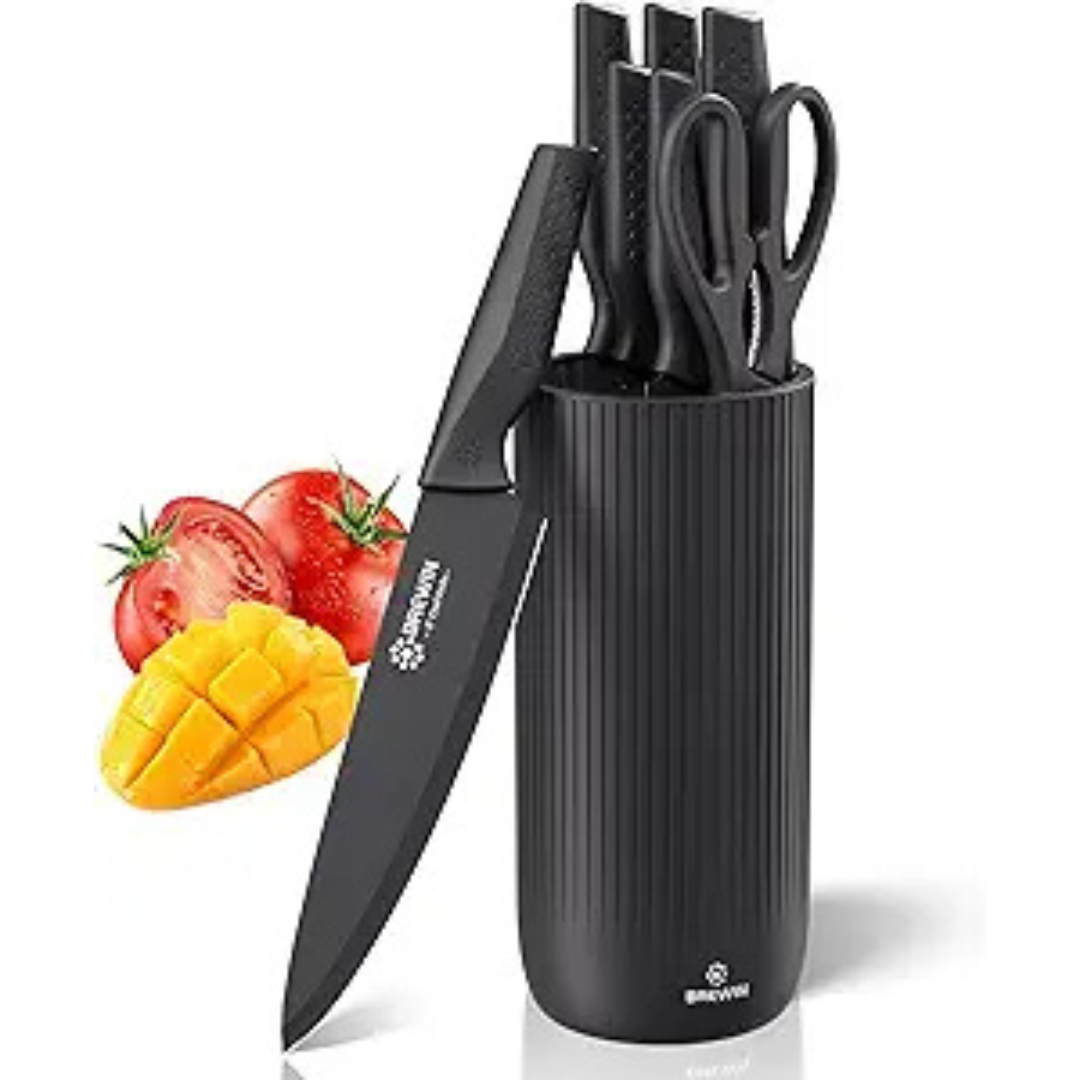 7-Piece Brewin Stainless Steel Kitchen Knife Set with Block