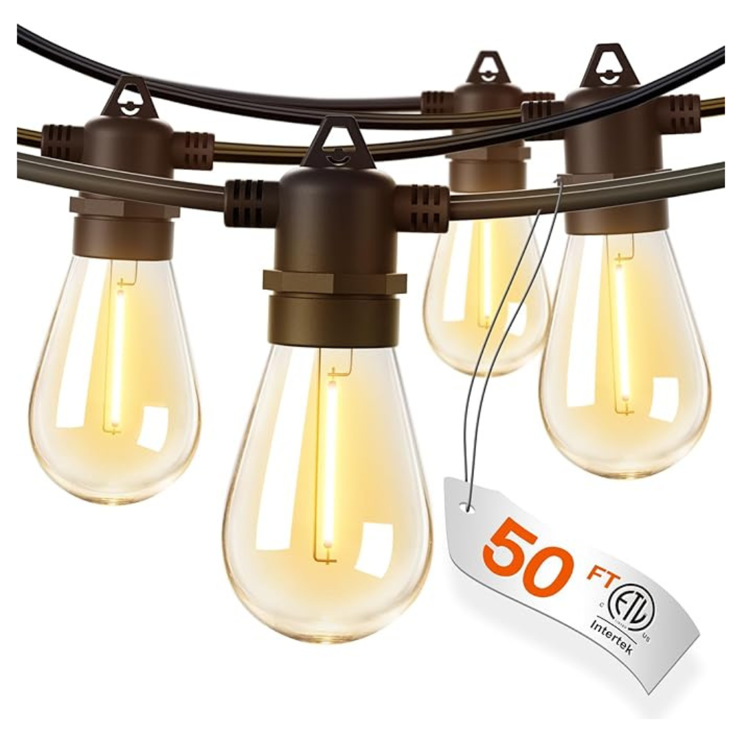 50ft LED Outdoor String Lights With Edison Shatterproof Bulbs