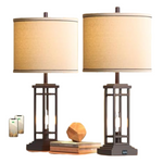 Set Of 2 27.5" Tall Farmhouse Table Lamps With USB C + USB A Charge Ports