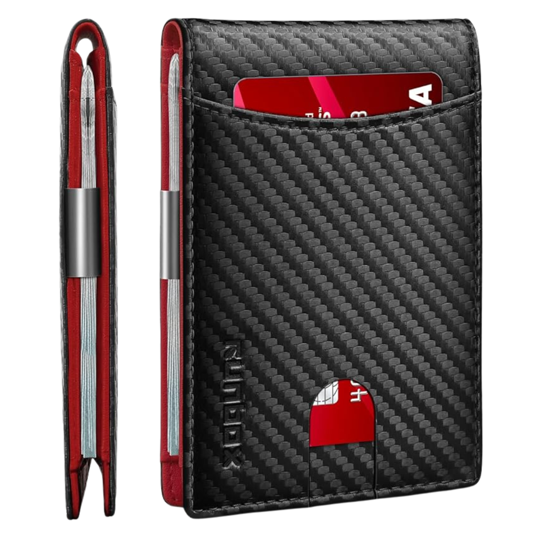 Runbox Men's RFID Blocking Bifold Slim Red Leather Wallet