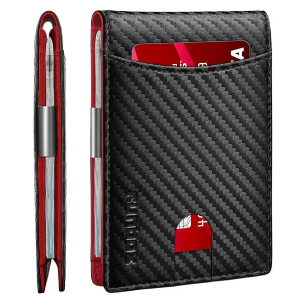 Runbox Men's RFID Blocking Bifold Slim Red Leather Wallet