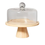 11.5" Hearth and Hand Wooden Cake Stand With Glass Cloche