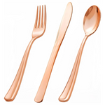 600-Piece Disposable Rose Gold Plastic Silverware Set