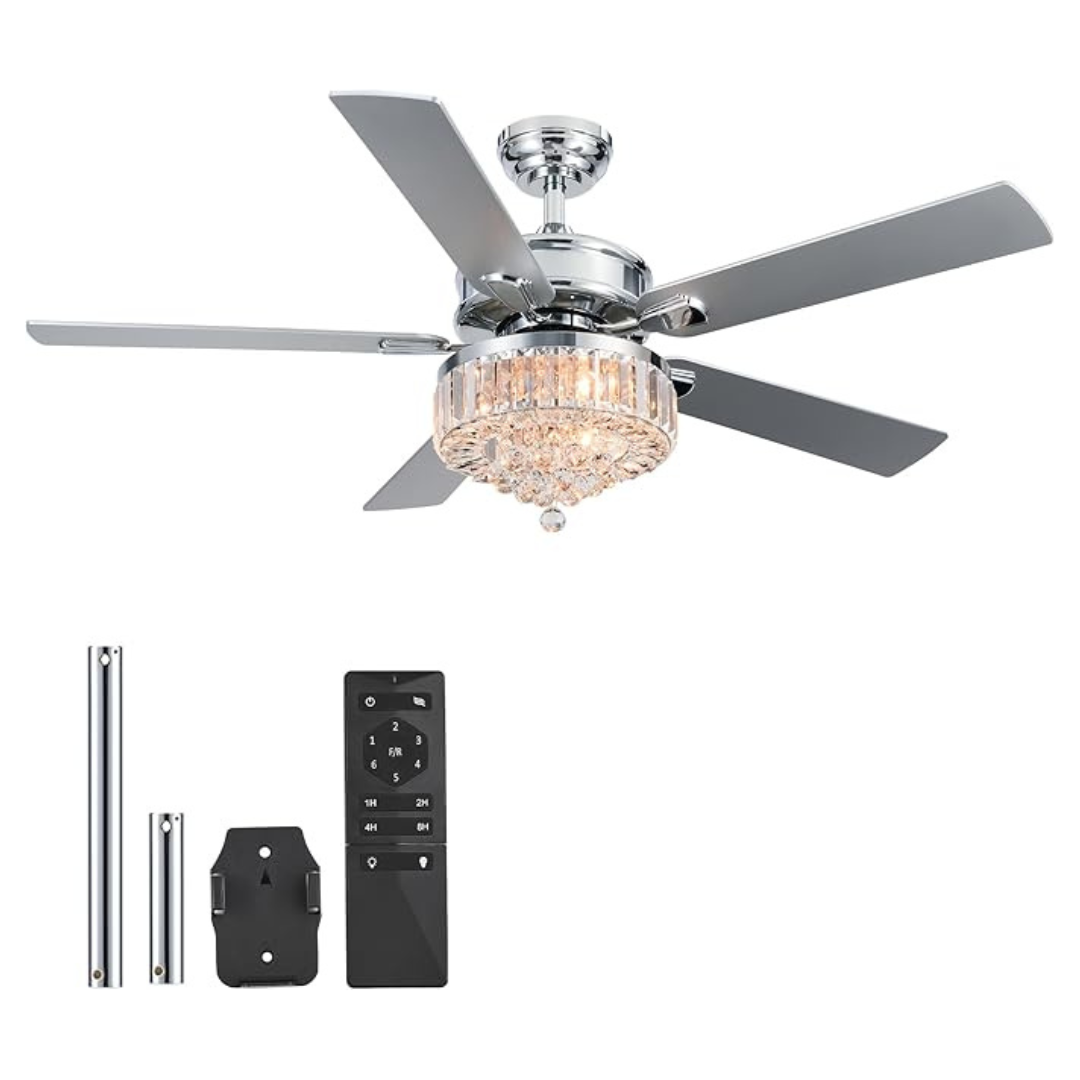 Vonluce 52" Crystal 5 Blades Ceiling Fans with Lights