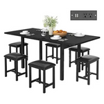 7-Piece Vecelo Dining Table Set with 6 Square Stools