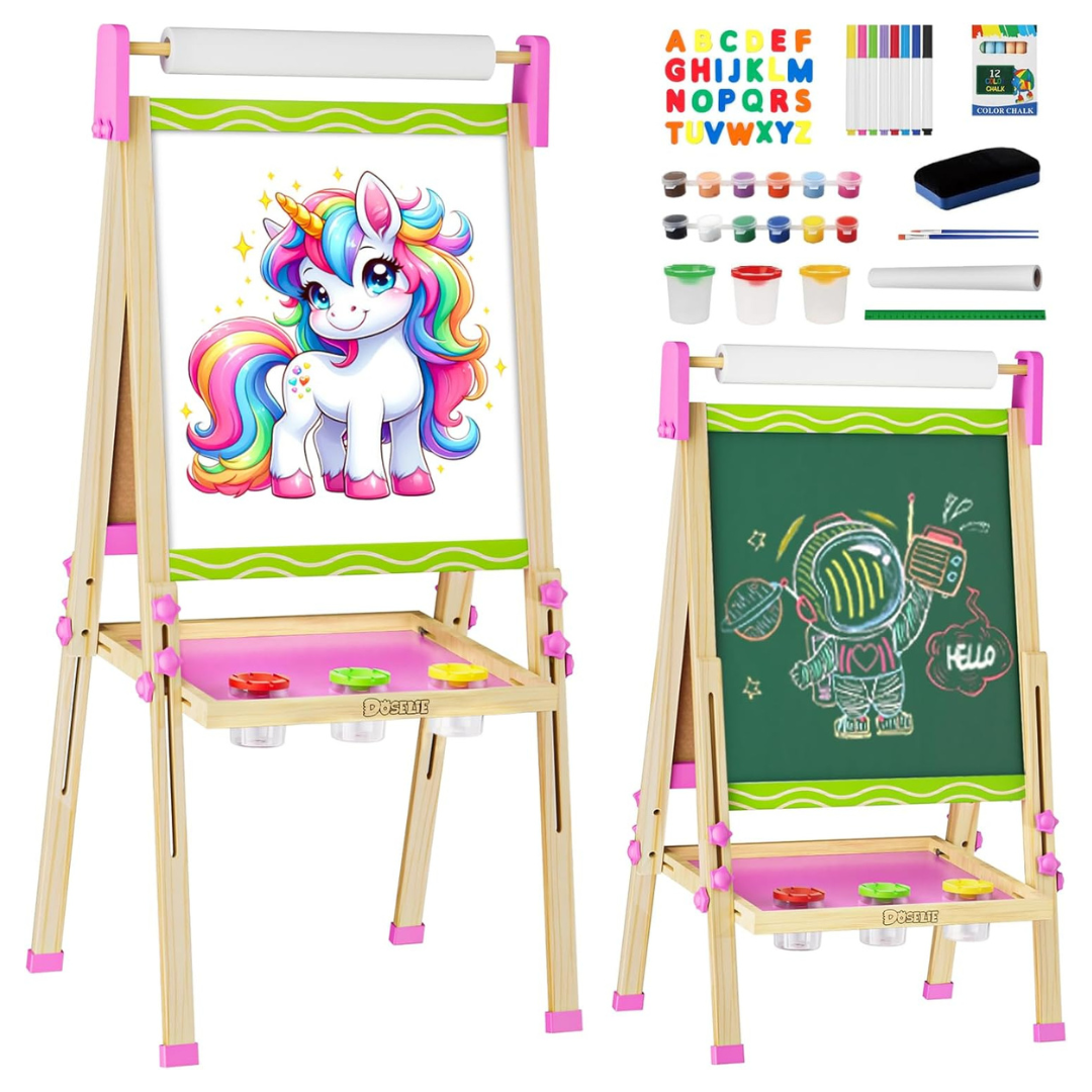 Doselie Wooden Double-Sided Magnetic Dry Erase Whiteboard & Chalk Board