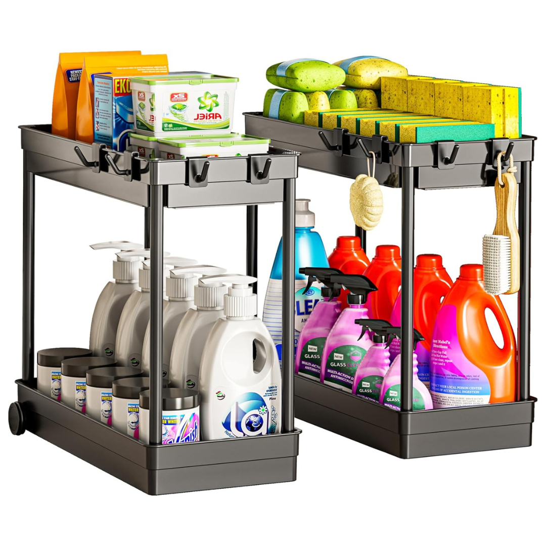 2-Pack 2-Tier Under Sink Organizers And Storage With Hook