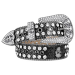 Unisex Rhinestone Western Leather Belt With Bling Diamonds