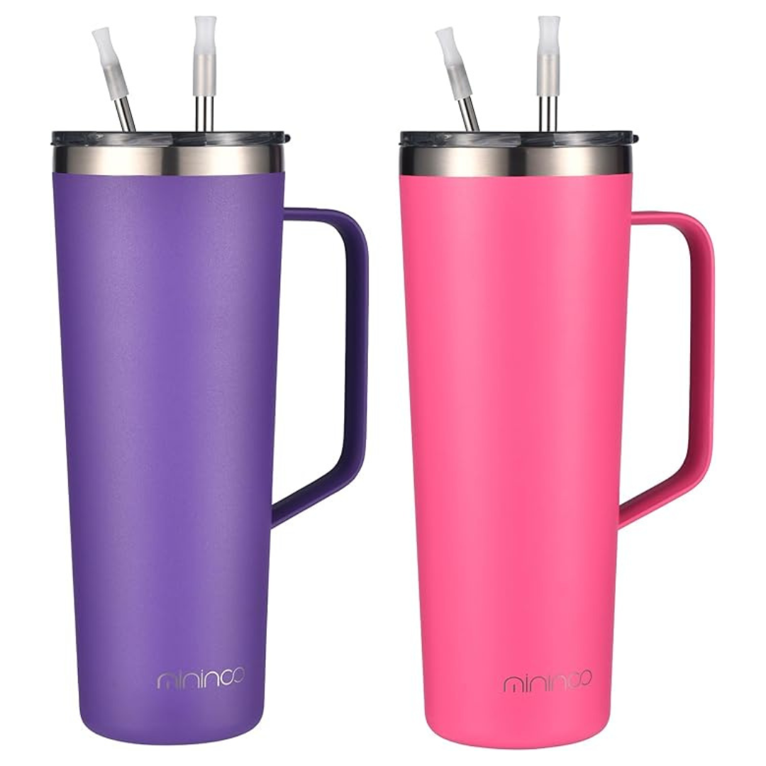 2-Pack 24 Oz Insulated Steel Tumbler W/ Lid & Straws