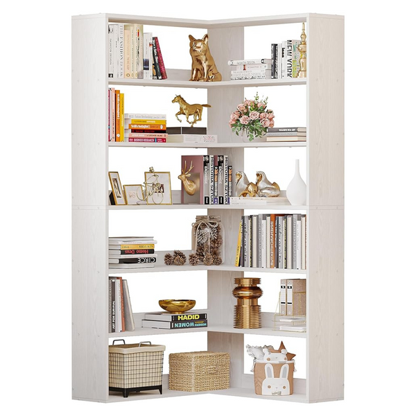 Ironck 6-Tier Industrial Corner Bookcase With Baffles