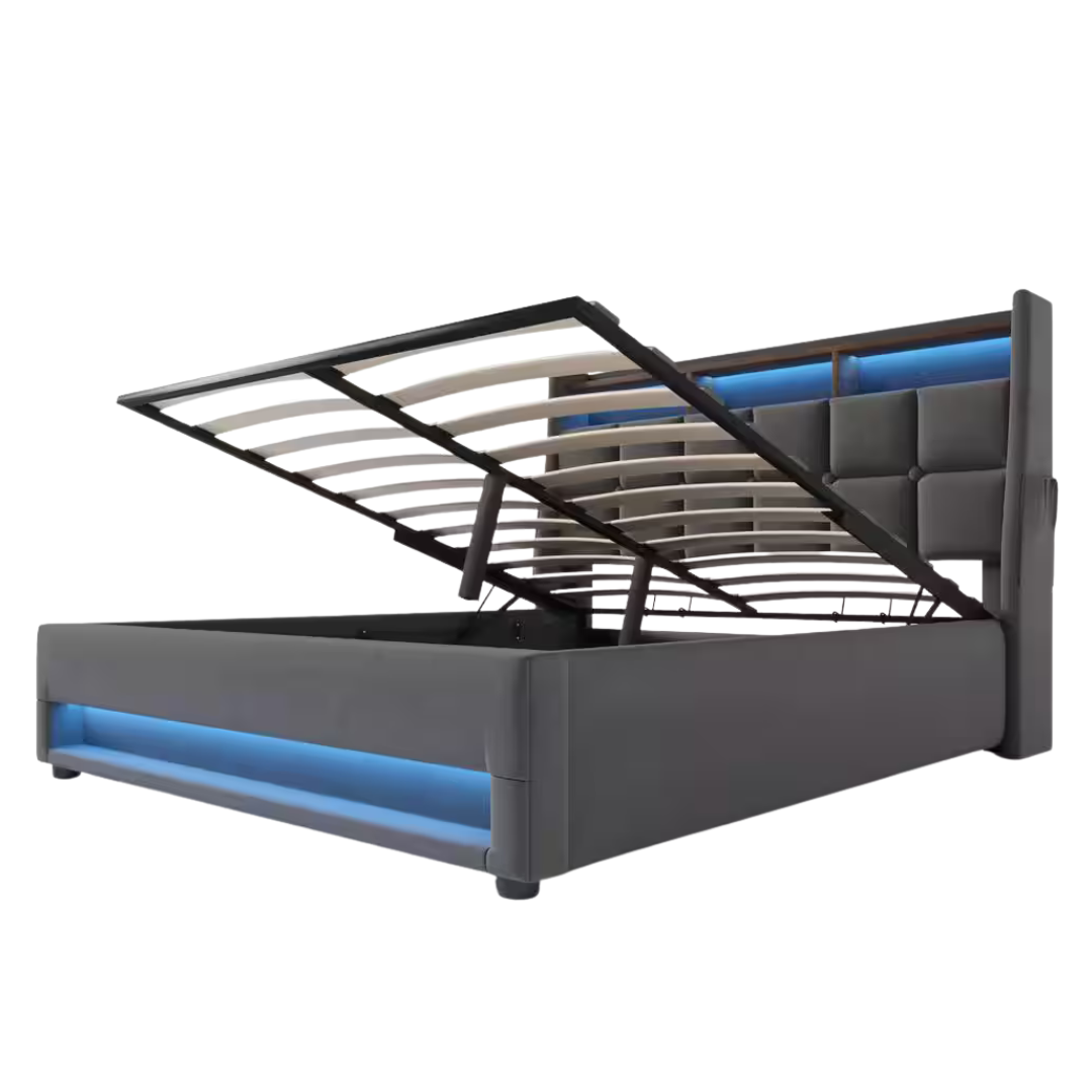Harper & Bright Designs Queen Hydraulic Storage Platform Bed W/ LED Lights