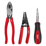 3-Pieces Milwaukee Electrician's Screwdriver, Lineman's Plier & Wire Stripper Hand Tool Kit