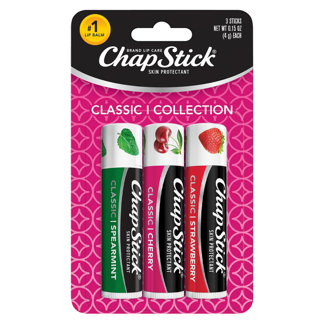 3-Pack ChapStick Spearmint, Cherry & Strawberry Lip Care Set (0.15 Oz each)