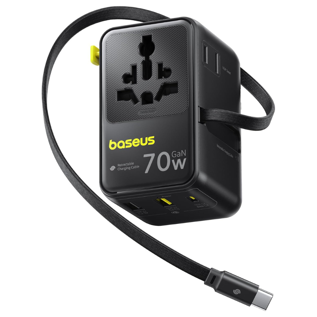 Baseus 70W 6-in-1 Universal Travel Adapter With Retractable USB-C Cable