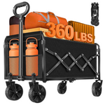 360lbs Collapsible Foldable Wagons Carts With Wheels, Drink Holders