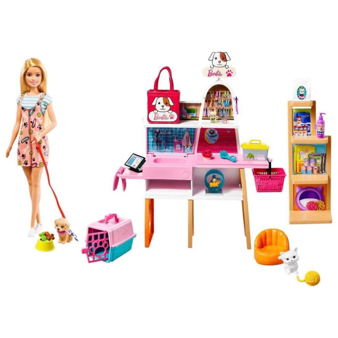 Barbie Doll And Pet Boutique Playset With 4 Pets