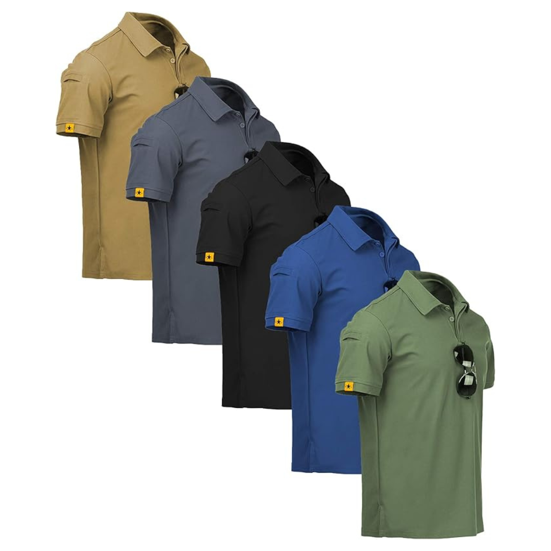 5-Pack Men's Short Sleeve Moisture-Wicking Polo Shirt