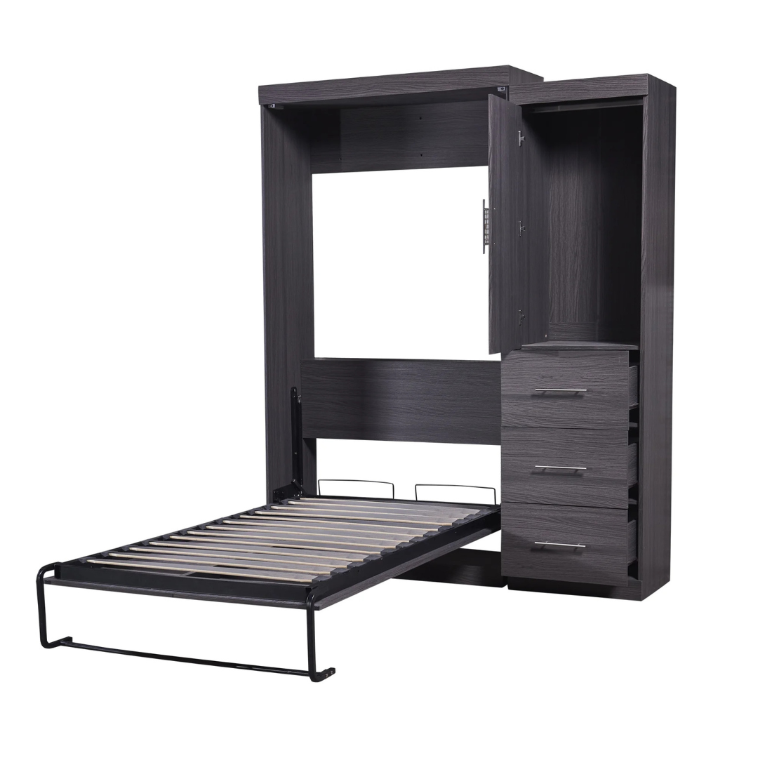 Euroco Wood Twin Size Murphy Wall Bed With Wardrobe