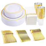 350-Piece White & Gold 50 Guest Disposable Dinnerware Set
