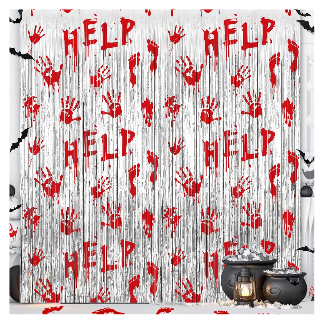 2-Pack 3.3" x 6.6" Zombie Vampire Halloween Party Foil Fringe Curtain