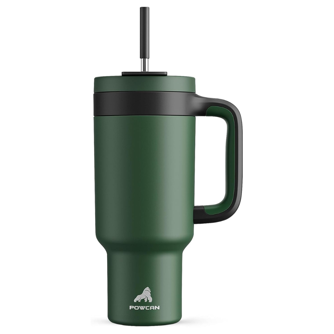 40-Oz POWCAN Insulated Tumbler w/Handle, 2-in-1 Lid & Straw