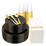 Supernal 350pcs Elegant Black & Gold Plastic Dinnerware Set