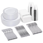BUCLA 350 Pcs Silver Plastic Dinnerware Set For 50 Guests
