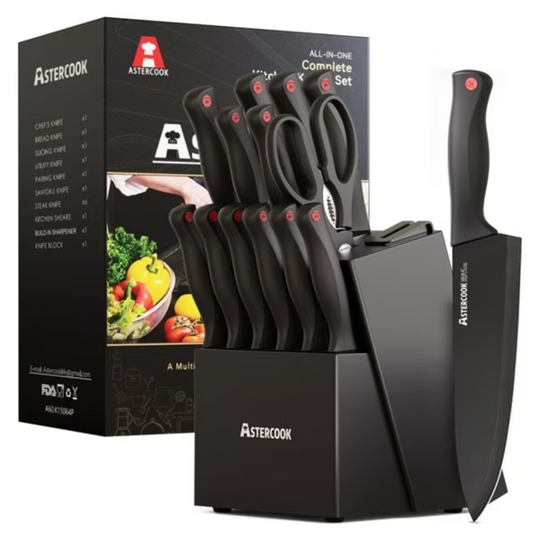 15-Piece Kitchen Knife Set W/Sharpener Block (2 Colors)