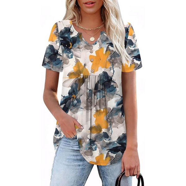 Women's Cute Floral Casual Pleated V Neck Shirt (Various)