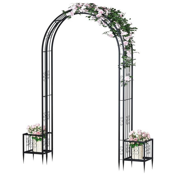 102" Steel Garden Arch Arbor Trellis with Planter Boxes