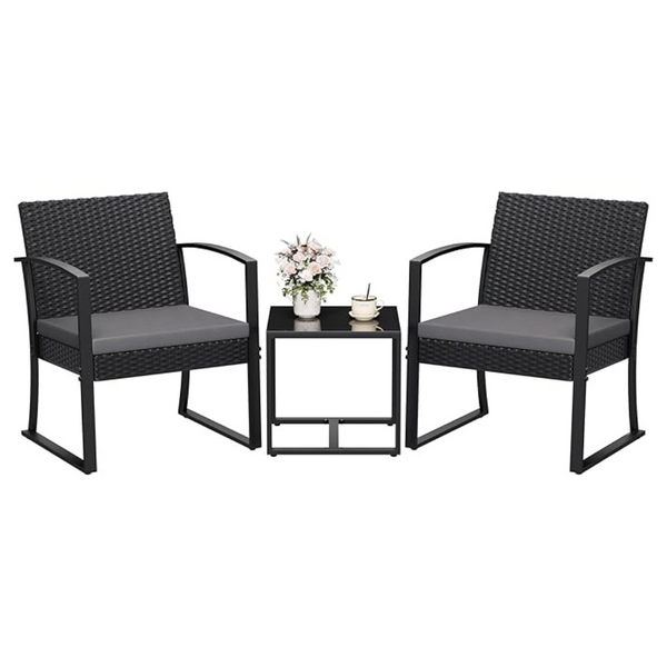 3-Piece Resin Patio Furniture Set with Cushions and Glass Table