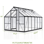 Walk-in 12ft x 8ft Polycarbonate Greenhouse w/Roof Vent