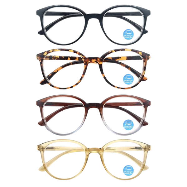 4-Pack Round Blue Light Blocking Reading Glasses