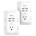 2-Pack Addtam USB Wall Charger Surge Protector, 5 Outlet Extender