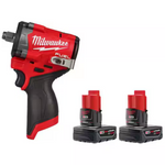 Milwaukee 2563-20 M12 FUEL 12V 1/2" Stubby Impact Wrench + 2-Pack 3.0 Ah Battery