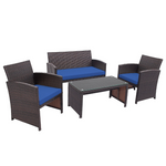 4-Piece Costway Brown Rattan Conversation Set With Navy Cushions